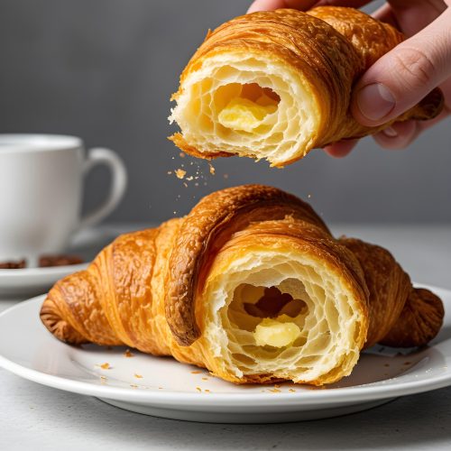 close up shot buttery croissant delight